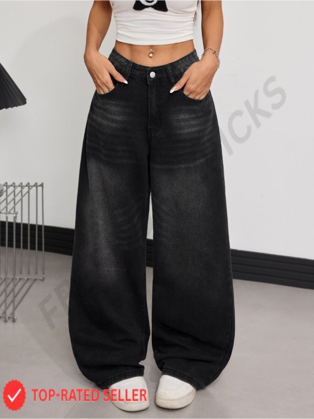 Wide Leg Baggy Jeans Y2K Vintage Streetwear Loose Fit Denim Pants - Picture 6 of 6